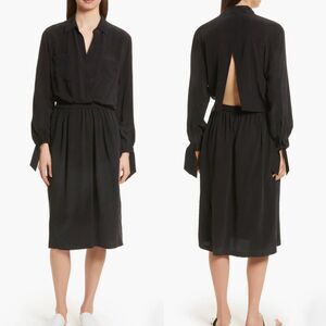 Vince Silk Slit Back Shirtdress In Black Size Small